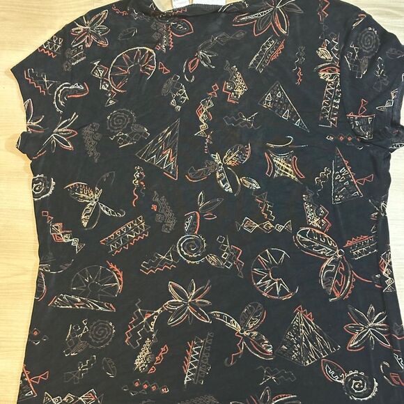 Chico's Travelers Black Abstract Floral V-Neck Short Sleeve Shirt 2‎ Medium - Picture 6 of 7